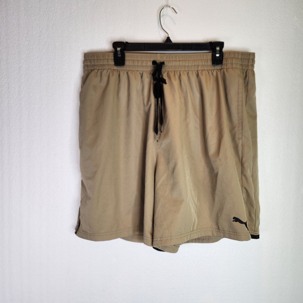Puma Mens Athletic Shorts Tan Khaki Lightweight Mesh Lined XXL